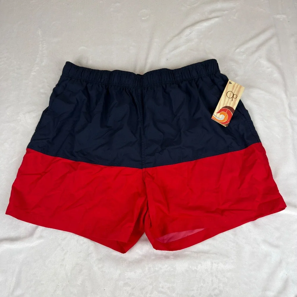 Ocean Pacific OP Mens C Block Basic Swim Short Navy Blue Red XL 40-42 New NWT